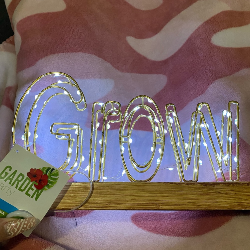 Garden party LED wire frame light with word GROW